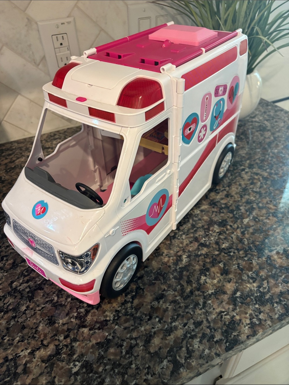 Kids Medical Play Ambulance Toy - White & Pink Barbie